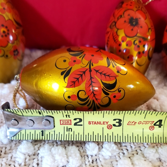 Vntg Russian "Khokhloma" Wooden, Hand Painted Christmas Ornaments, 9 teardrop - Picture 10 of 15
